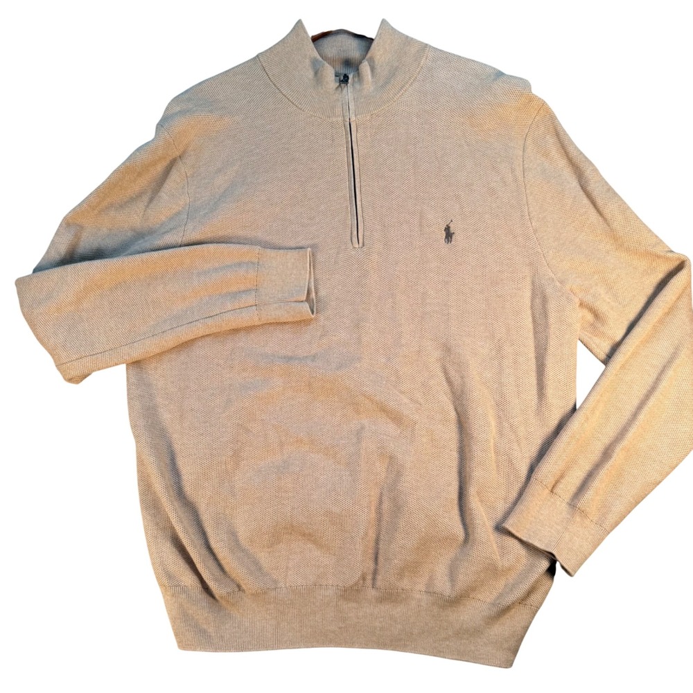 Polo Ralph Lauren Mens XXL Tan Beige Pima Cotton Quarter Zip Pullover Sweater